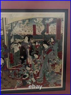 Amazing Condition Japanese ukiyo-e triptych, Meiji era (1868-1912). Geishas