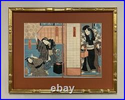 An Antique Framed Japanese Woodblock Print Diptych