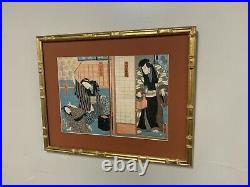 An Antique Framed Japanese Woodblock Print Diptych