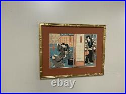 An Antique Framed Japanese Woodblock Print Diptych