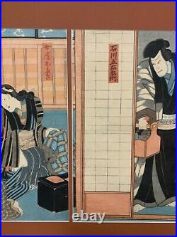 An Antique Framed Japanese Woodblock Print Diptych