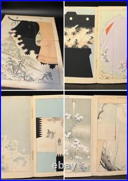 Antipue Japanese Woodblock Print Book Kimono Hinagata Textile Pattern swatch