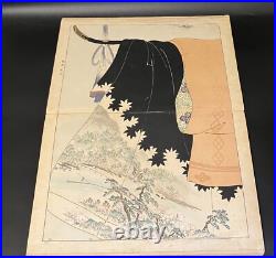 Antipue Japanese Woodblock Print Book Kimono Hinagata Textile Pattern swatch