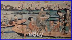 Antique19c Japanese Original Utagawa Kunisada Triptych Woodblock On Paper