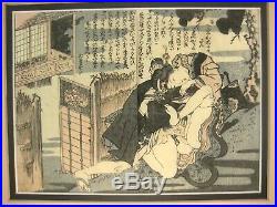Antique (1800) Japanese Original Ukiyoe Shunga Erotic Woodblock Print Utamaro