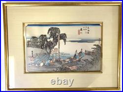 Antique 1833 Utagawa Hiroshige Fujikawa Woodblock At the entrance of Station