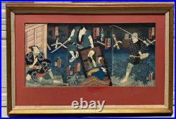 Antique 1861 Japanese Woodblock Print OnboboriGhost Story Utagawa Kunisada