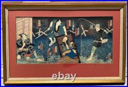 Antique 1861 Japanese Woodblock Print OnboboriGhost Story Utagawa Kunisada