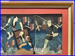Antique 1861 Japanese Woodblock Print OnboboriGhost Story Utagawa Kunisada