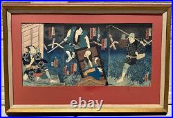 Antique 1861 Japanese Woodblock Print OnboboriGhost Story Utagawa Kunisada