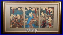 Antique 19th C. Meiji Period Japanese Woodblock Prints By Utagawa Kunisada III