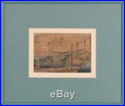 Antique 19th c. Japanese Ukiyo-e Woodblock Print Harbor Scene
