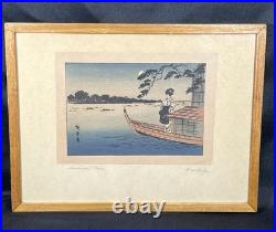 Antique 19th c Woodblock Print Utagawa Hiroshige II Sumida River Tokyo Japan