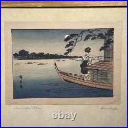 Antique 19th c Woodblock Print Utagawa Hiroshige II Sumida River Tokyo Japan