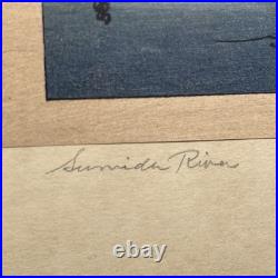 Antique 19th c Woodblock Print Utagawa Hiroshige II Sumida River Tokyo Japan