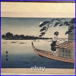 Antique 19th c Woodblock Print Utagawa Hiroshige II Sumida River Tokyo Japan