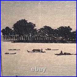 Antique 19th c Woodblock Print Utagawa Hiroshige II Sumida River Tokyo Japan