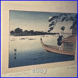 Antique 19th c Woodblock Print Utagawa Hiroshige II Sumida River Tokyo Japan