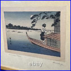 Antique 19th c Woodblock Print Utagawa Hiroshige II Sumida River Tokyo Japan