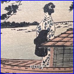 Antique 19th c Woodblock Print Utagawa Hiroshige II Sumida River Tokyo Japan