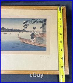 Antique 19th c Woodblock Print Utagawa Hiroshige II Sumida River Tokyo Japan