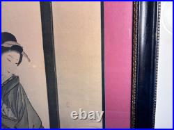 Antique Art Large Japanese Woodblock Print, A Beauty with Attendant, 42 x 21