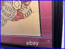 Antique Art Large Japanese Woodblock Print, A Beauty with Attendant, 42 x 21