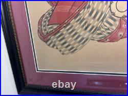 Antique Art Large Japanese Woodblock Print, A Beauty with Attendant, 42 x 21