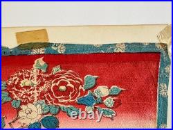 Antique Edo Japanese Woodblock Print Birds Flowers Camellias River Scene