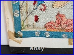 Antique Edo Japanese Woodblock Print Birds Flowers Camellias River Scene