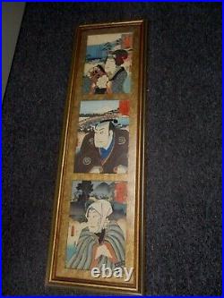 Antique Framed 3 Panel Japanese Woodblock Print