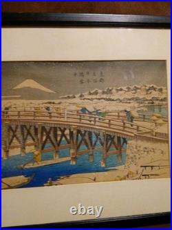 Antique Framed Japanese Woodblock Print By Utagawa Hiroshige. Moonlit Prints