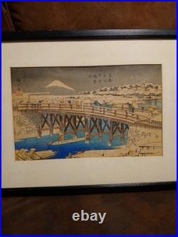 Antique Framed Japanese Woodblock Print By Utagawa Hiroshige. Moonlit Prints