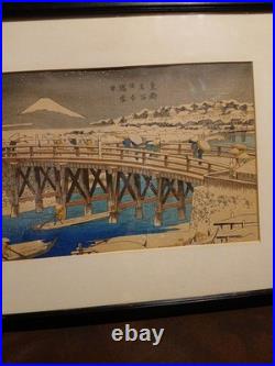 Antique Framed Japanese Woodblock Print By Utagawa Hiroshige. Moonlit Prints