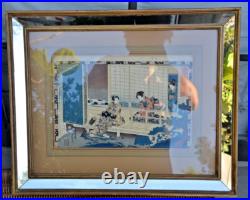 Antique Geisha Girls Woodblock Print Authentic- Framed 23x18 framed