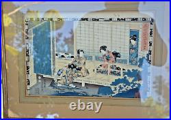 Antique Geisha Girls Woodblock Print Authentic- Framed 23x18 framed