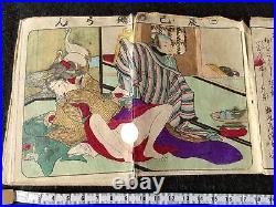 Antique Japan Shunga Paper picture on Book UKIYOE Erotic woodblock print-f1111