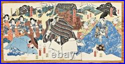 Antique Japanese 3 panel Woodblock Print Actors by Utagawa Kunisada 1852