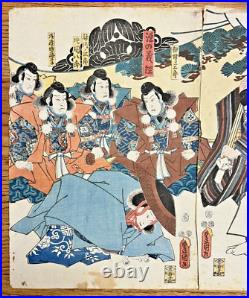 Antique Japanese 3 panel Woodblock Print Actors by Utagawa Kunisada 1852
