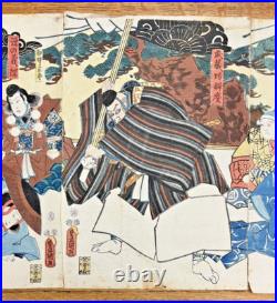 Antique Japanese 3 panel Woodblock Print Actors by Utagawa Kunisada 1852