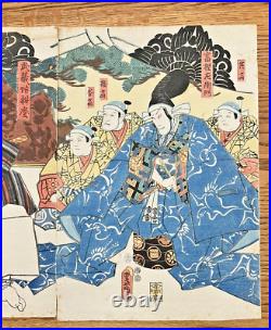 Antique Japanese 3 panel Woodblock Print Actors by Utagawa Kunisada 1852