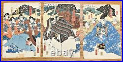 Antique Japanese 3 panel Woodblock Print Actors by Utagawa Kunisada 1852