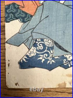 Antique Japanese 3 panel Woodblock Print Actors by Utagawa Kunisada 1852