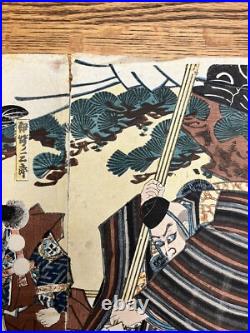 Antique Japanese 3 panel Woodblock Print Actors by Utagawa Kunisada 1852
