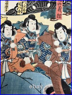 Antique Japanese 3 panel Woodblock Print Actors by Utagawa Kunisada 1852