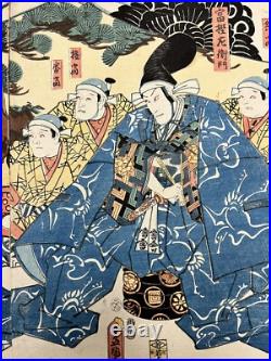 Antique Japanese 3 panel Woodblock Print Actors by Utagawa Kunisada 1852