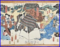 Antique Japanese 3 panel Woodblock Print Actors by Utagawa Kunisada 1852