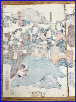 Antique Japanese 3 panel Woodblock Print Actors by Utagawa Kunisada 1852