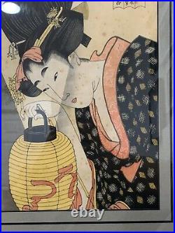 Antique Japanese Kitagawa Utamaro Woodblock Print Woman with Lantern