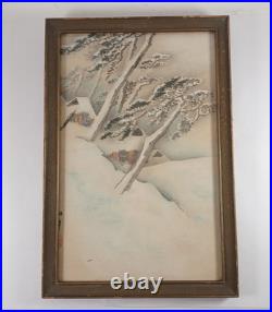 Antique Japanese Suzuki Shonen Mountain village in the snow Woodblock Print